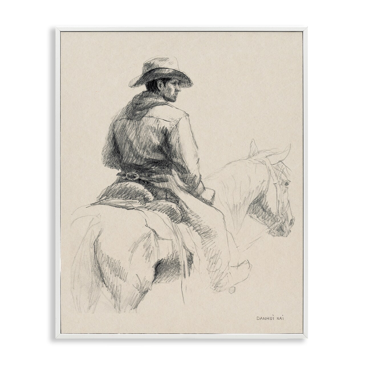 Stupell Industries Cowboy & Horse Sketch Framed Giclee Wall Art Design by Danhui Nai